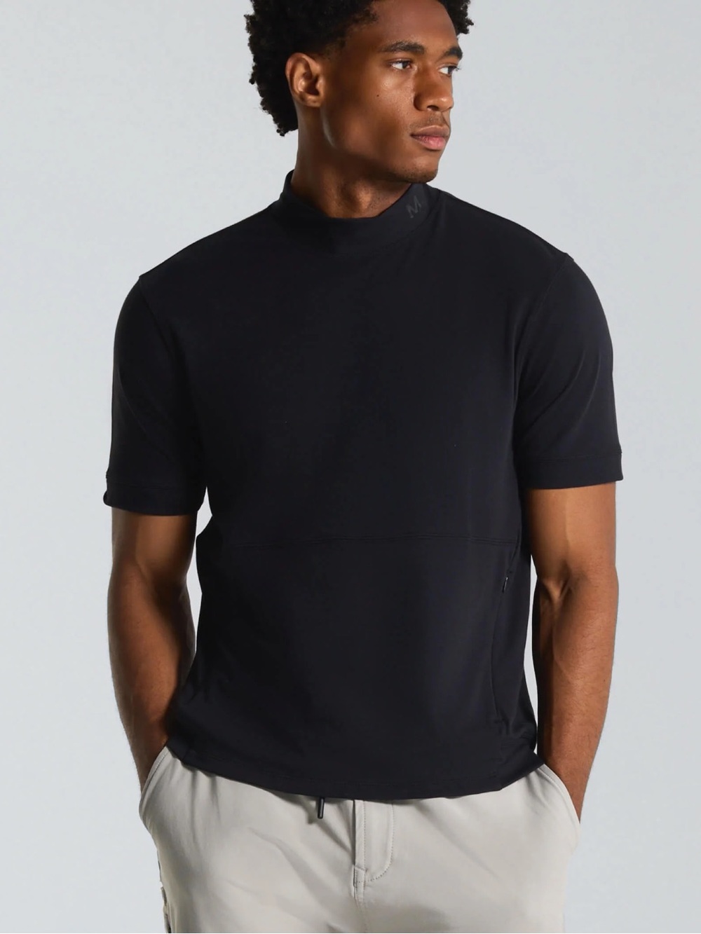 NWT Municipal Micro Mock Neck SS Crew T-Shirt Black Size XXL
